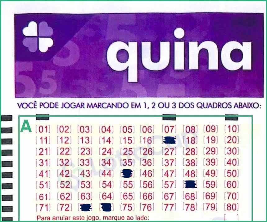A imagem mostra um dos blocos do volante da Quina com os números marcados em caneta azul.