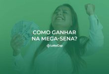 Imagem de capa com filtro verde, contendo uma mulher segurando notas de dinheiro e comemorando, com o título 'Como ganhar na Mega-Sena?'.