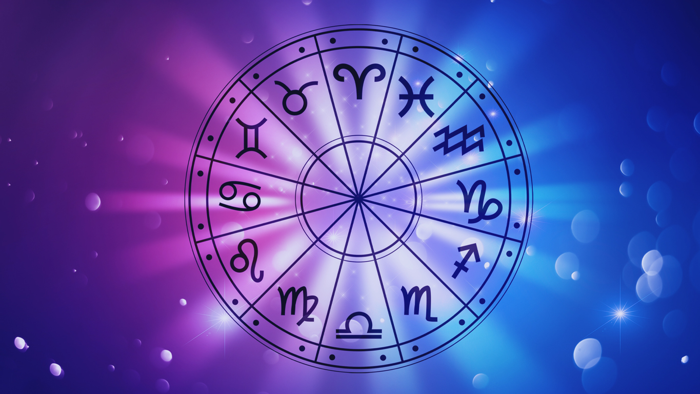 Signos do zodíaco dentro do círculo do horóscopo. Astrologia no céu com muitas estrelas e luas conceito de astrologia e horóscopos