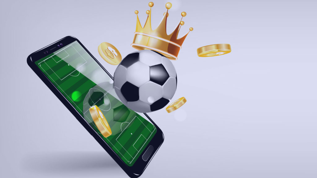 celular com bola de futebol, coroa de ouro e moedas caindo 