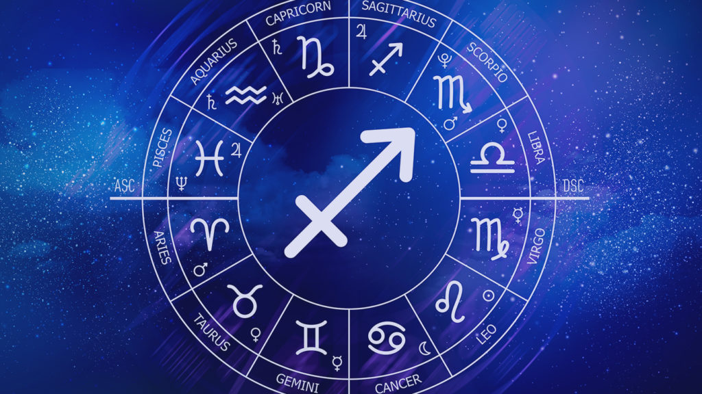 circulo do zodiaco em um fundo azul escuro 