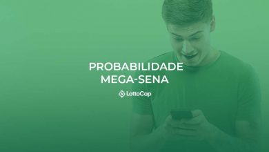 Imagem de capa com fundo verde, contendo um homem vendo o celular e o título 'Probabilidade Mega-Sena'.