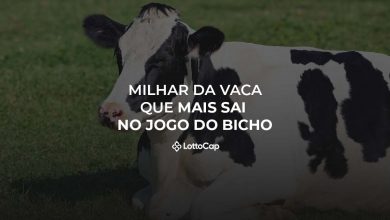Imagem de uma Vaca com a escrita 'Milhar da Vaca que mais sai no Jogo do Bicho', e abaixo o logo do LottoCap