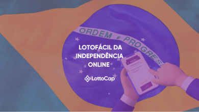 Imagem de capa com a bandeira do Brasil e um celular, contendo o título: Lotofácil da Independência Online.