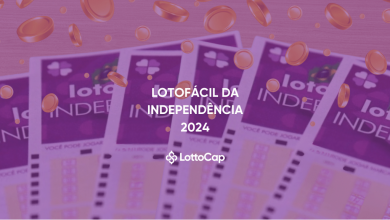 Imagem de capa com moedas caindo sobre o volante da Lotofácil especial com o título: Lotofácil da Independência